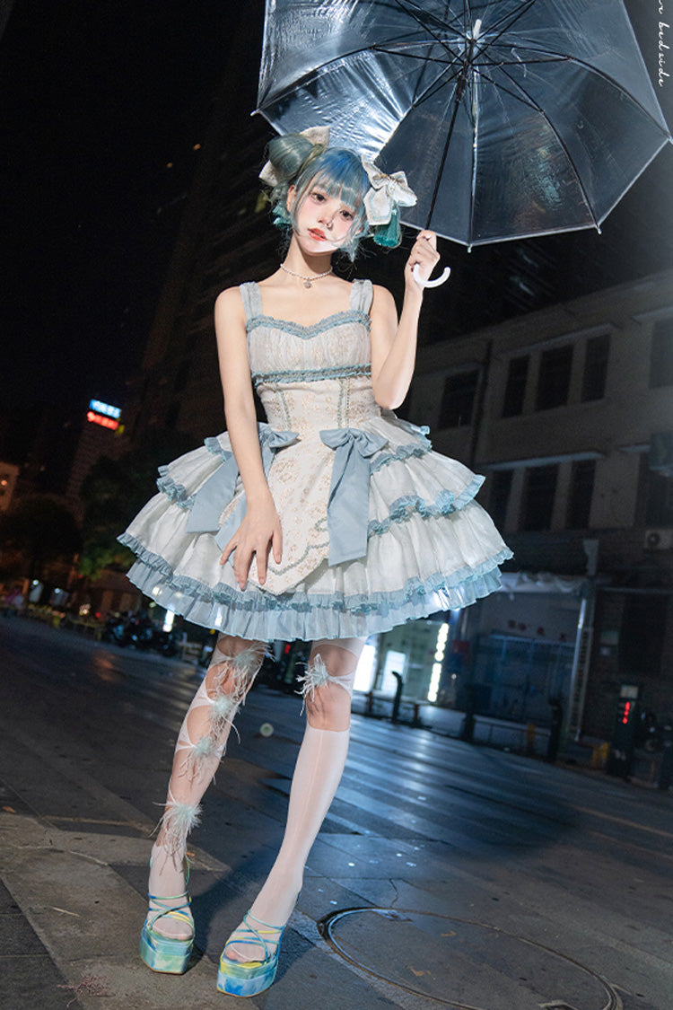 Lolita Jumper Skirt - Light Green Multi-layer, Green, Sweet Style, Chinese-Inspired Style - additional product view 5
