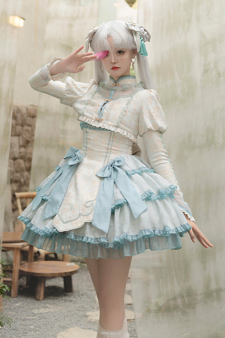Lolita Jumper Skirt - Light Green Multi-layer, Green, Sweet Style, Chinese-Inspired Style - main product image