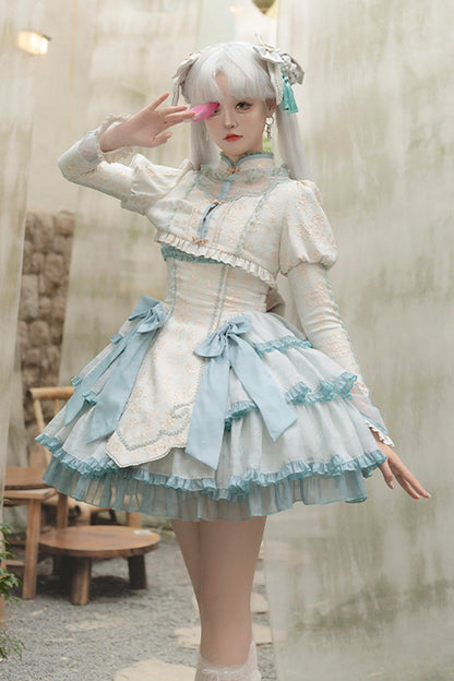 Lolita Jumper Skirt - Light Green Multi-layer, Green, Sweet Style, Chinese-Inspired Style - main product image