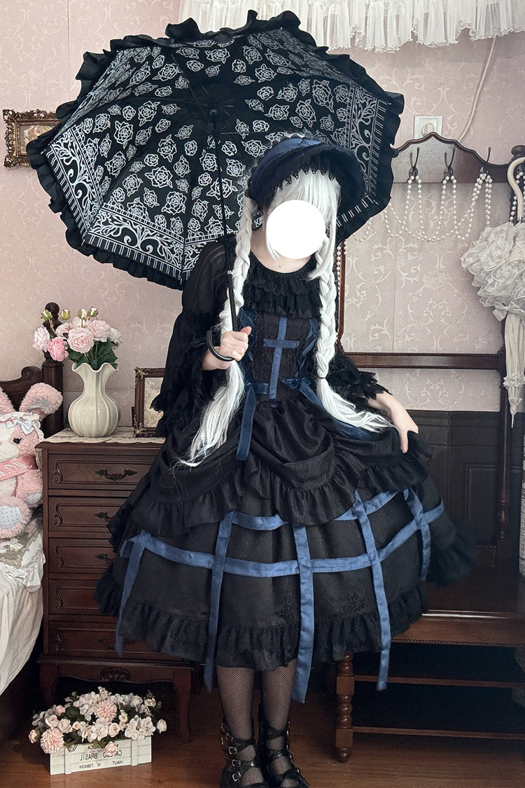 Lolita Jumper Skirt - Lilith’s Cage, 2 Colors, Lace-Up, Gothic Style, Bow Detail - additional product view 2