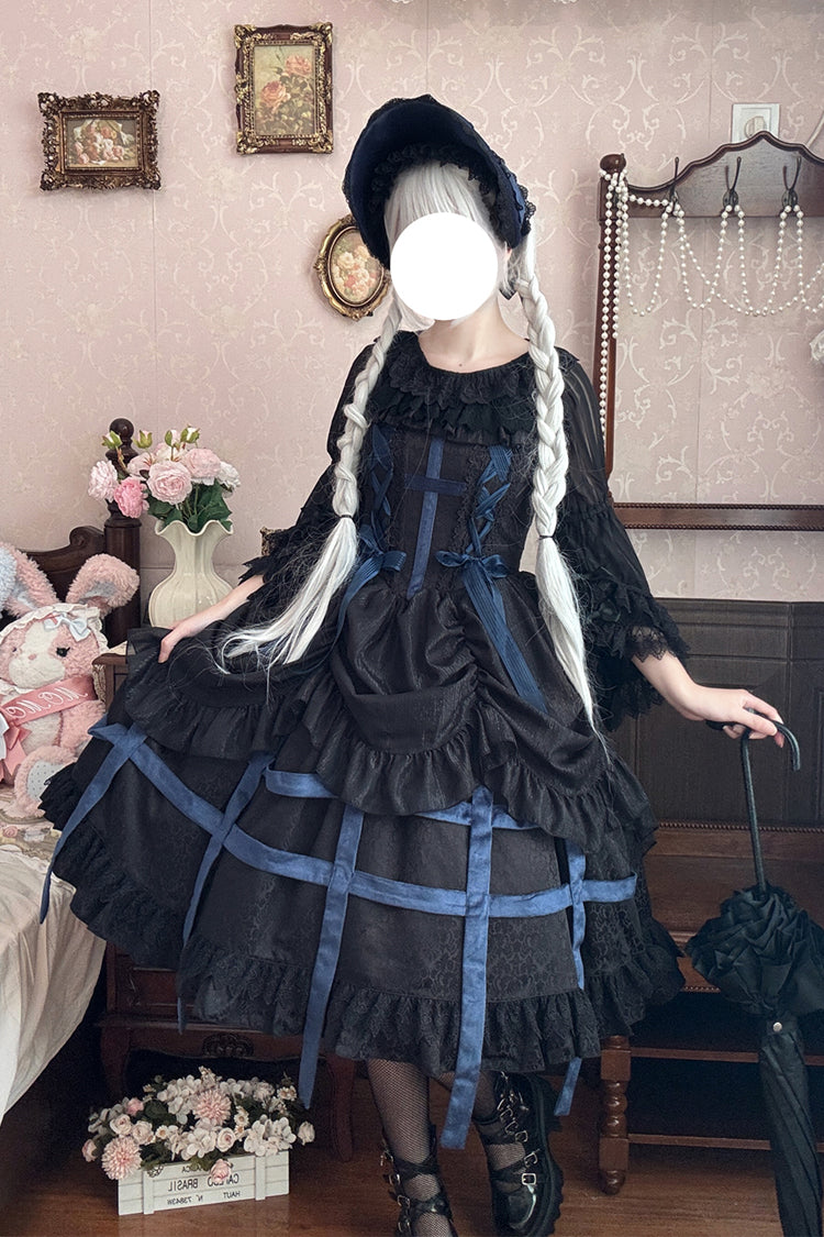 Lolita Jumper Skirt - Lilith’s Cage, 2 Colors, Lace-Up, Gothic Style, Bow Detail - additional product view 3