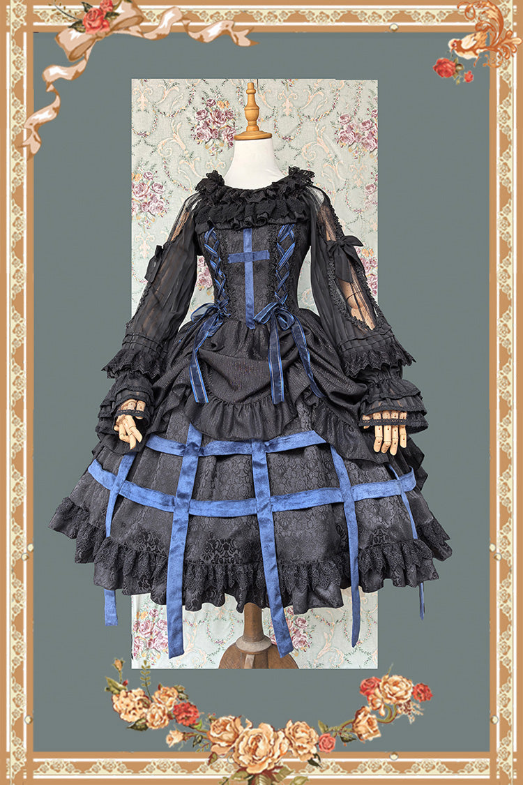 Lolita Jumper Skirt - Lilith’s Cage, 2 Colors, Lace-Up, Gothic Style, Bow Detail - additional product view 4