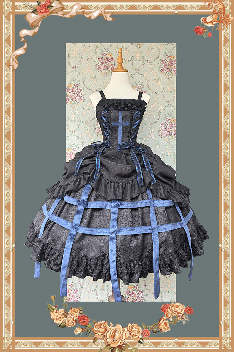 Lolita Jumper Skirt - Lilith’s Cage, 2 Colors, Lace-Up, Gothic Style, Bow Detail - additional product view 5