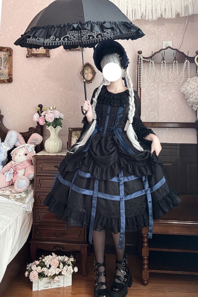 Lolita Jumper Skirt - Lilith’s Cage, 2 Colors, Lace-Up, Gothic Style, Bow Detail - main product image
