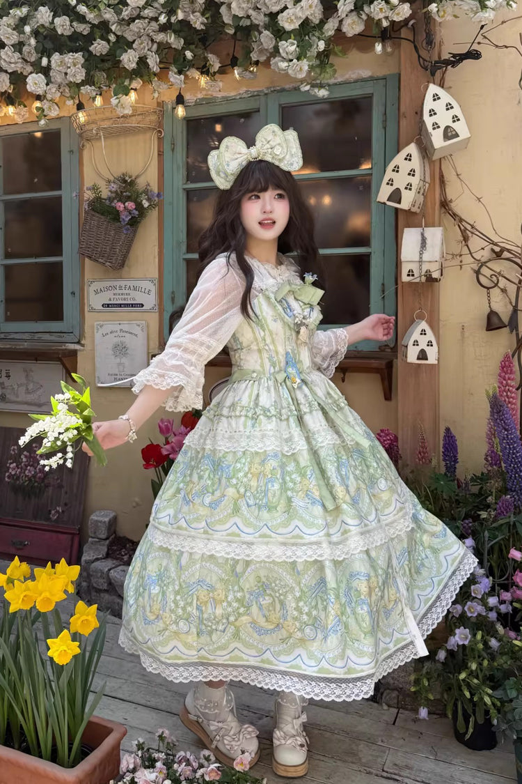 Lolita Jumper Skirt - Lily Of The Valley Perfume, 2 Colors, Plus Size, Lace Trim, Printed - additional product view 14