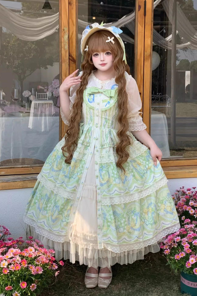 Lolita Jumper Skirt - Lily Of The Valley Perfume, 2 Colors, Plus Size, Lace Trim, Printed - main product image
