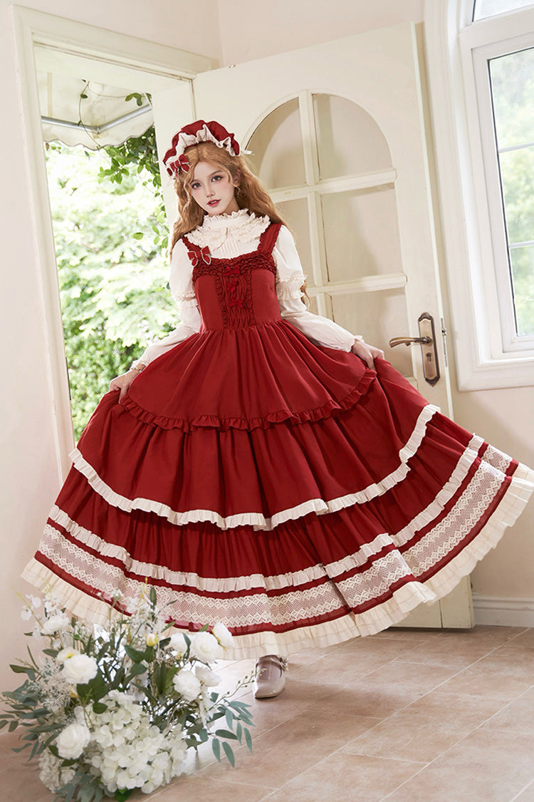 Lolita Jumper Skirt - Lily, Red, Ruffled, Layered, Classic Style - additional product view 2