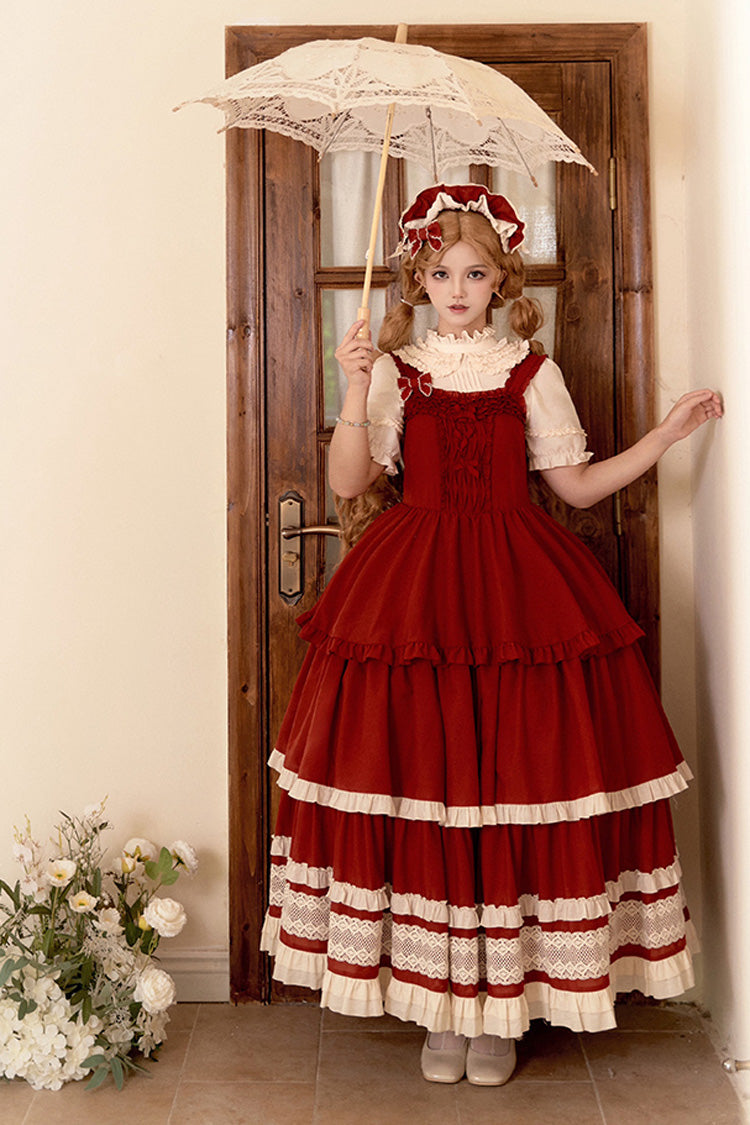 Lolita Jumper Skirt - Lily, Red, Ruffled, Layered, Classic Style - additional product view 3