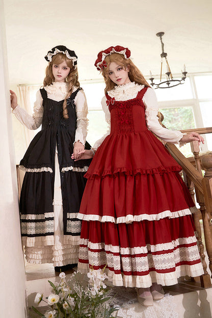 Lolita Jumper Skirt - Lily, Red, Ruffled, Layered, Classic Style - additional product view 4