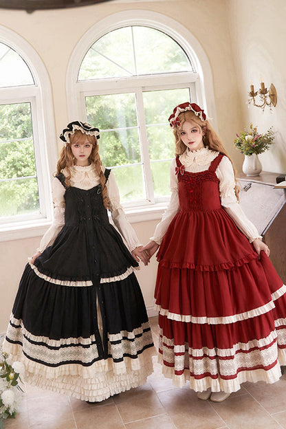 Lolita Jumper Skirt - Lily, Red, Ruffled, Layered, Classic Style - additional product view 5