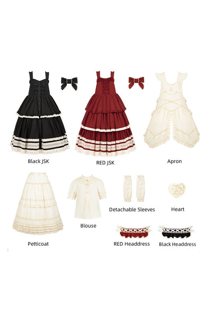 Lolita Jumper Skirt - Lily, Red, Ruffled, Layered, Classic Style - additional product view 6