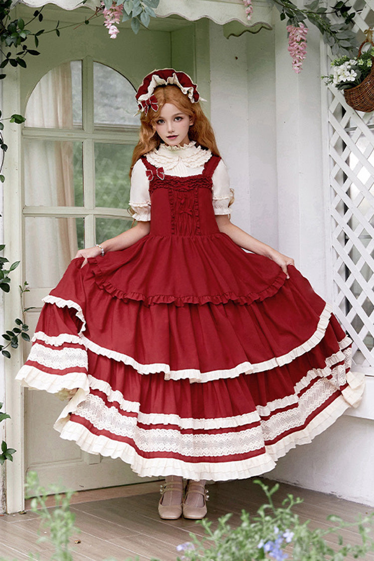 Lolita Jumper Skirt - Lily, Red, Ruffled, Layered, Classic Style - main product image