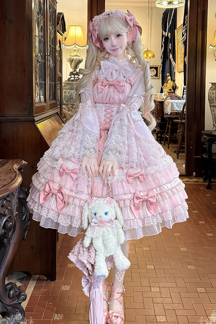 Lolita Jumper Skirt - Little Lovetine, Pink, Bow Detail, Lace Trim, Ruffled - additional product view 2