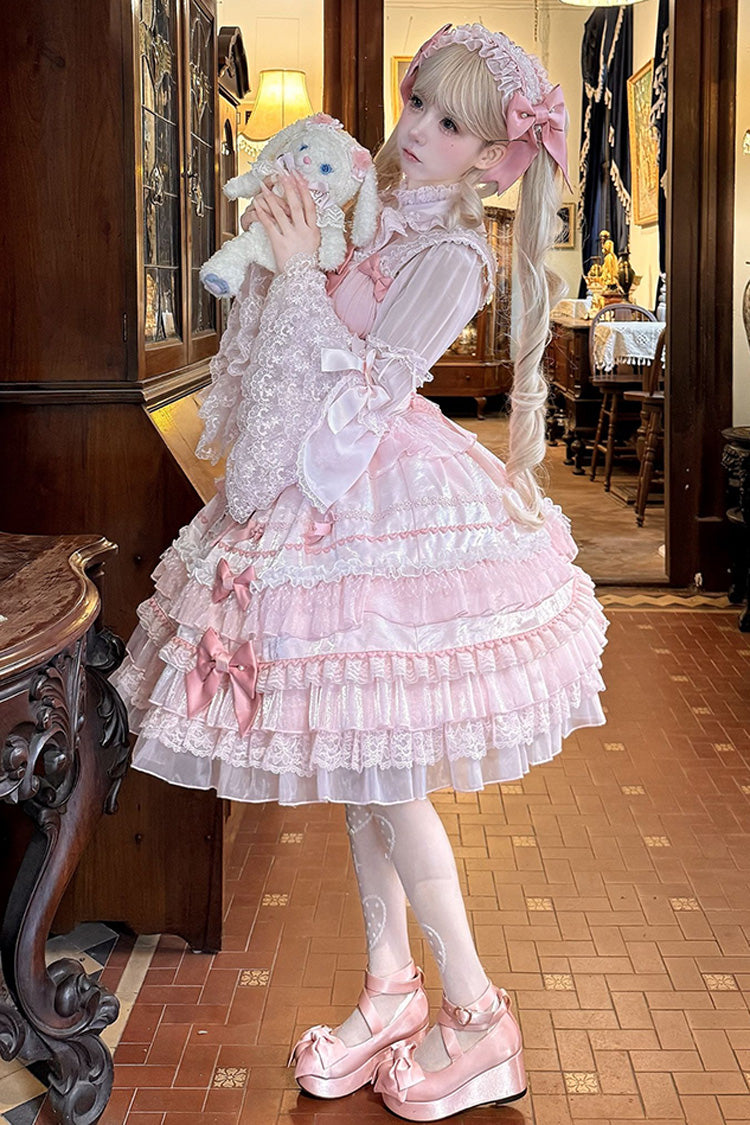 Lolita Jumper Skirt - Little Lovetine, Pink, Bow Detail, Lace Trim, Ruffled - additional product view 4
