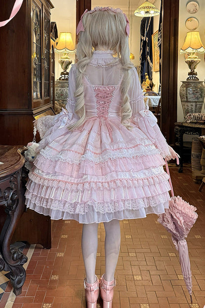 Lolita Jumper Skirt - Little Lovetine, Pink, Bow Detail, Lace Trim, Ruffled - additional product view 5
