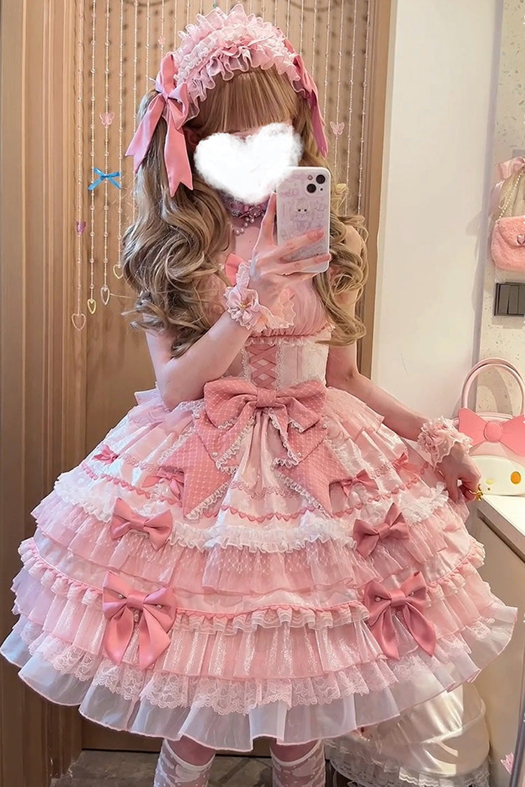 Lolita Jumper Skirt - Little Lovetine, Pink, Bow Detail, Lace Trim, Ruffled - additional product view 6