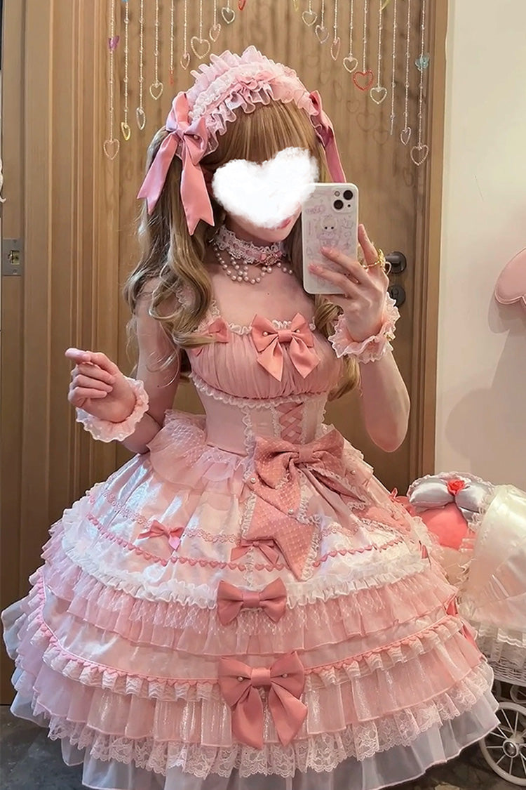 Lolita Jumper Skirt - Little Lovetine, Pink, Bow Detail, Lace Trim, Ruffled - additional product view 7