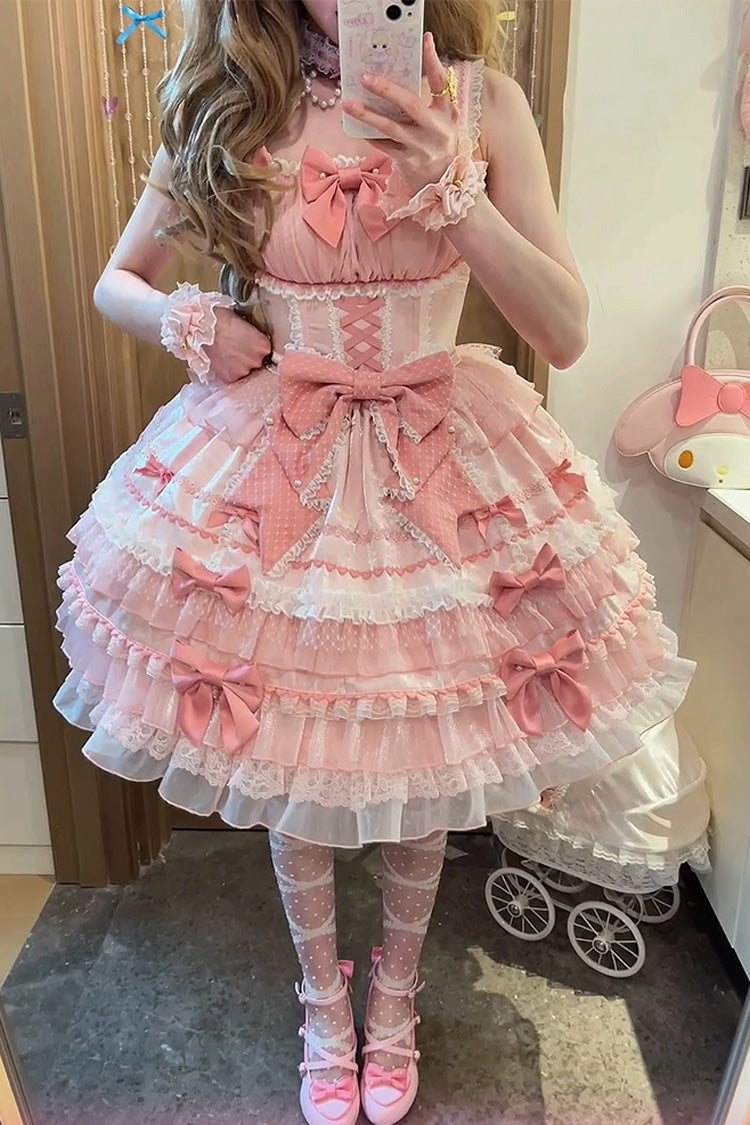Lolita Jumper Skirt - Little Lovetine, Pink, Bow Detail, Lace Trim, Ruffled - additional product view 8