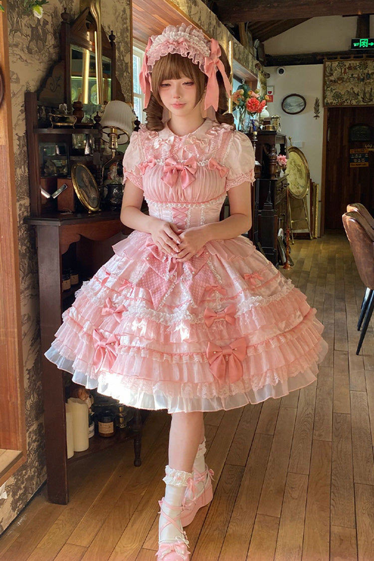 Lolita Jumper Skirt - Little Lovetine, Pink, Bow Detail, Lace Trim, Ruffled - additional product view 9