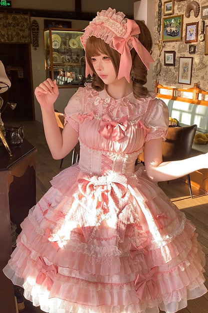 Lolita Jumper Skirt - Little Lovetine, Pink, Bow Detail, Lace Trim, Ruffled - additional product view 10