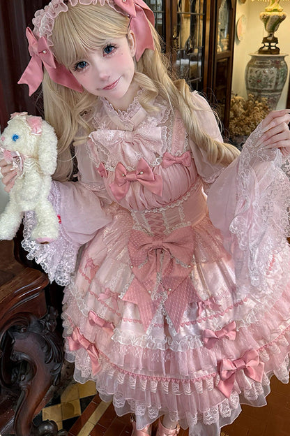 Lolita Jumper Skirt - Little Lovetine, Pink, Bow Detail, Lace Trim, Ruffled - additional product view 11