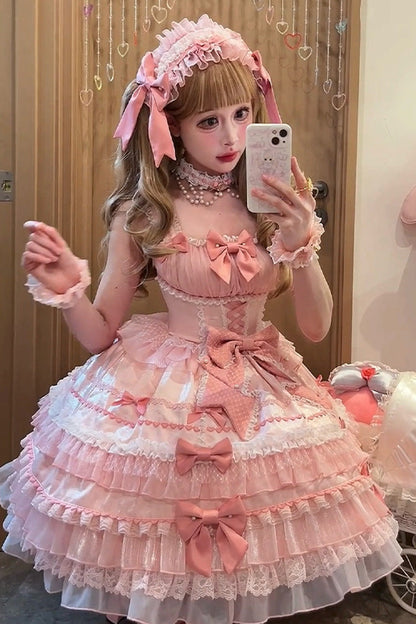 Lolita Jumper Skirt - Little Lovetine, Pink, Bow Detail, Lace Trim, Ruffled - additional product view 12
