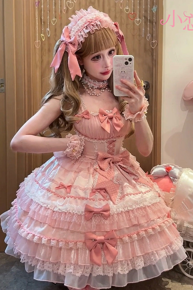 Lolita Jumper Skirt - Little Lovetine, Pink, Bow Detail, Lace Trim, Ruffled - additional product view 13