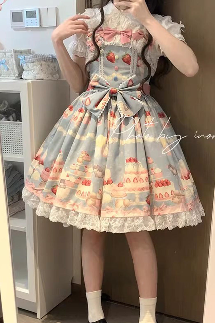Lolita Jumper Skirt - Little Mouse Strawberry Cake, 3 Colors, Printed, Embroidered - additional product view 2