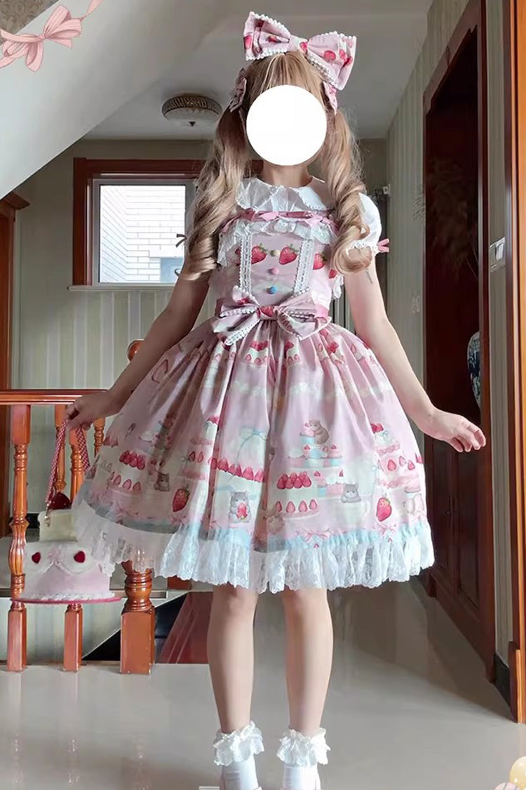 Lolita Jumper Skirt - Little Mouse Strawberry Cake, 3 Colors, Printed, Embroidered - additional product view 3