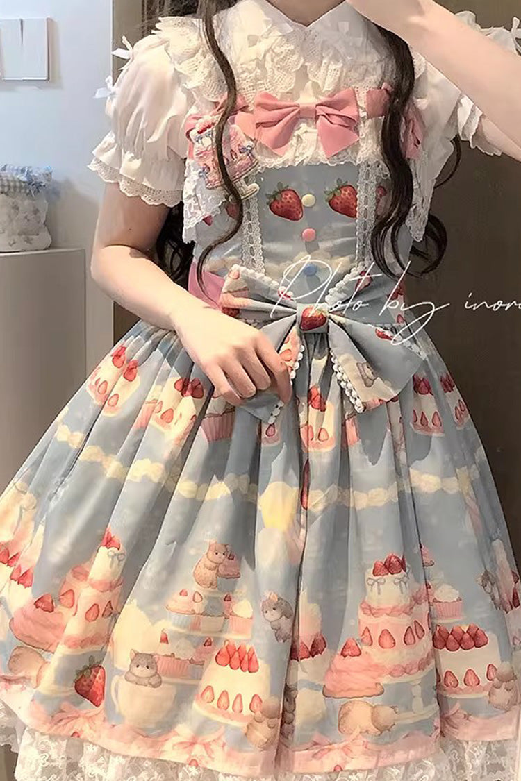 Lolita Jumper Skirt - Little Mouse Strawberry Cake, 3 Colors, Printed, Embroidered - additional product view 6
