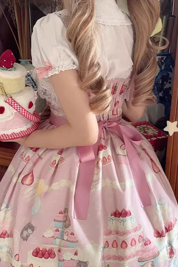 Lolita Jumper Skirt - Little Mouse Strawberry Cake, 3 Colors, Printed, Embroidered - additional product view 8