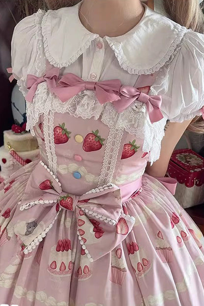 Lolita Jumper Skirt - Little Mouse Strawberry Cake, 3 Colors, Printed, Embroidered - additional product view 9