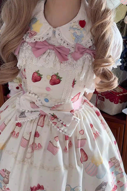Lolita Jumper Skirt - Little Mouse Strawberry Cake, 3 Colors, Printed, Embroidered - additional product view 11