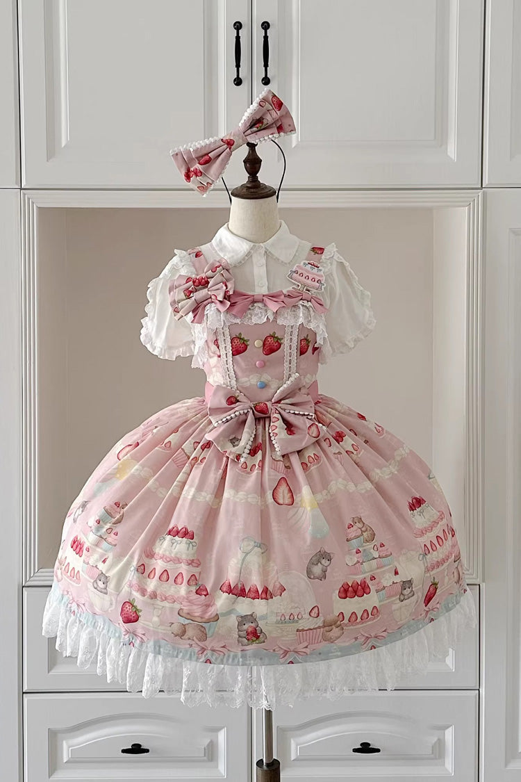 Lolita Jumper Skirt - Little Mouse Strawberry Cake, 3 Colors, Printed, Embroidered - main product image
