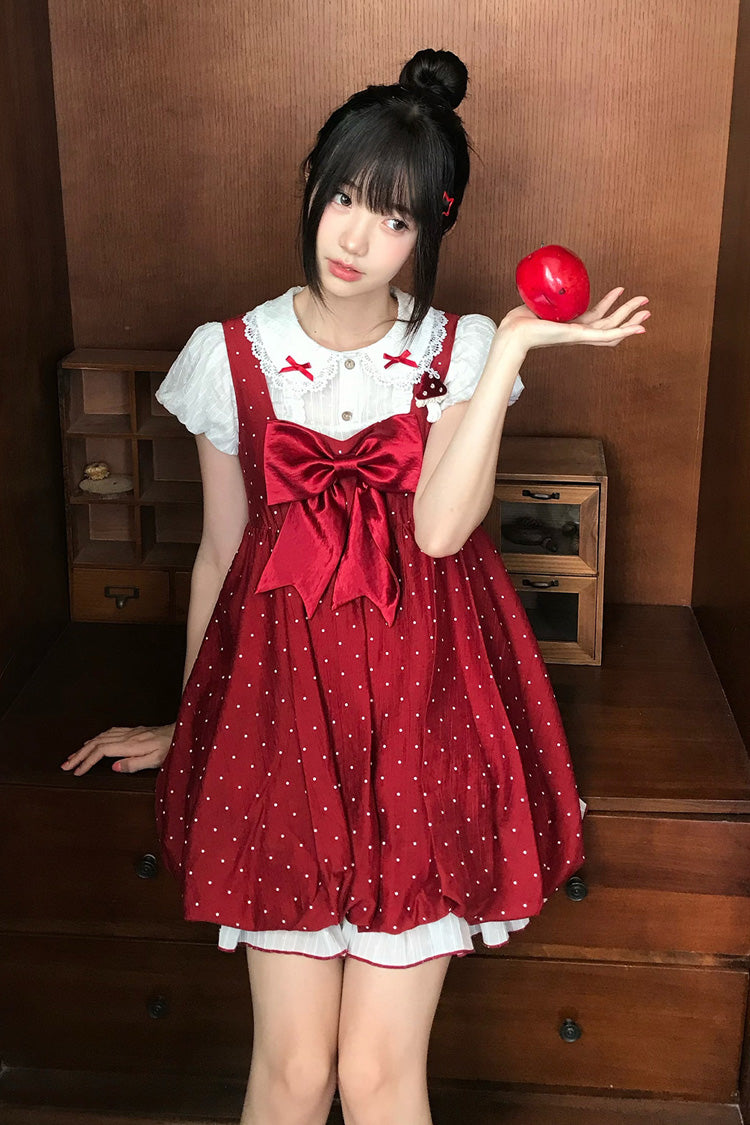 Lolita Jumper Skirt - Little Mushroom, Red, Printed, Sweet Style, Bow Detail - additional product view 3