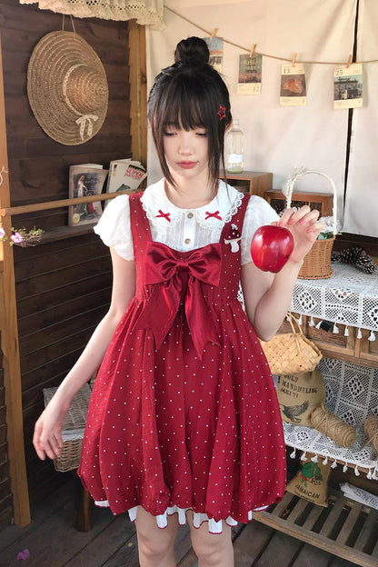 Lolita Jumper Skirt - Little Mushroom, Red, Printed, Sweet Style, Bow Detail - additional product view 5