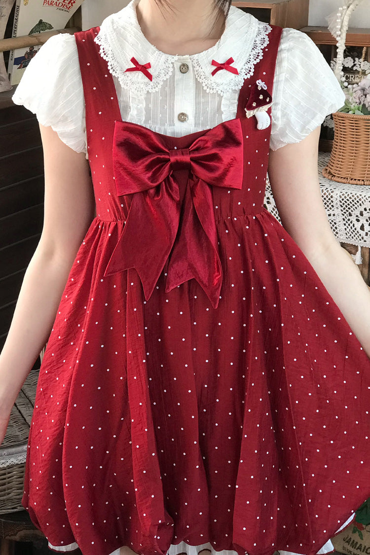 Lolita Jumper Skirt - Little Mushroom, Red, Printed, Sweet Style, Bow Detail - additional product view 6