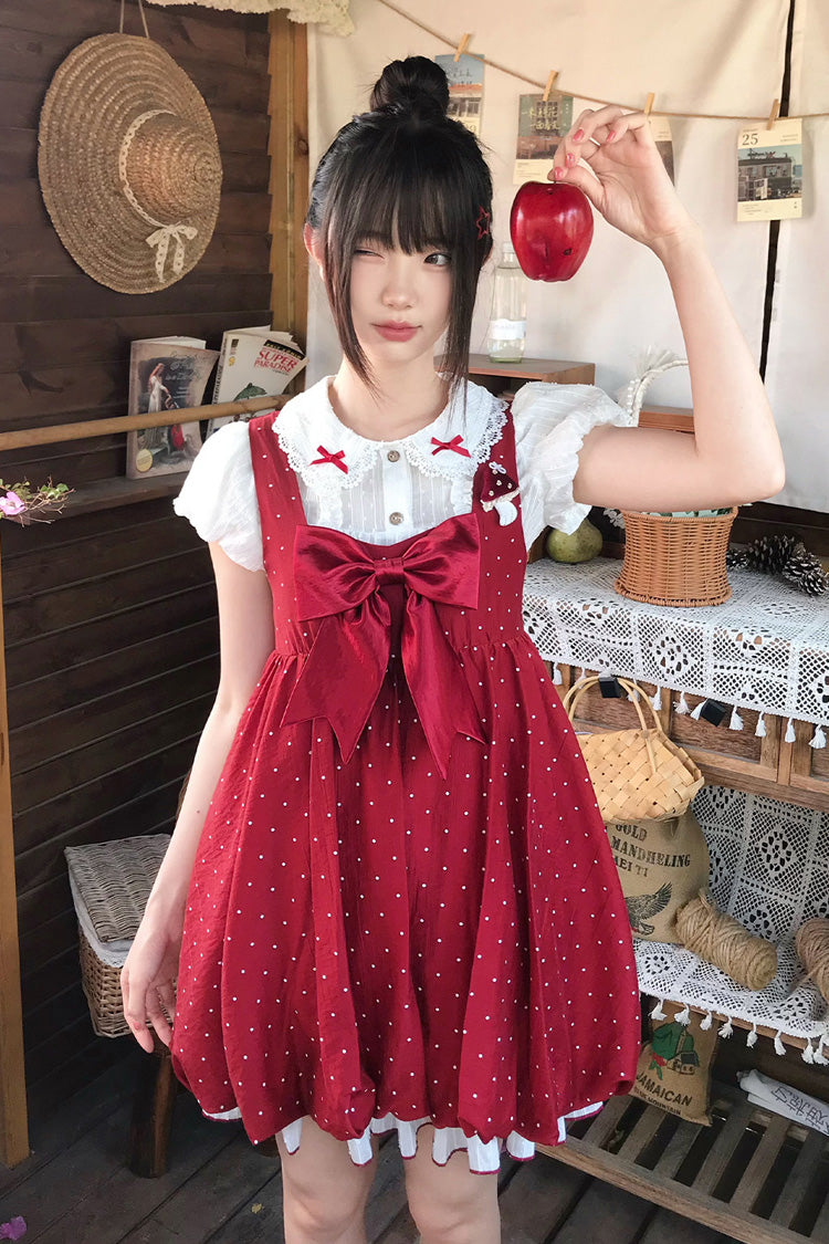 Lolita Jumper Skirt - Little Mushroom, Red, Printed, Sweet Style, Bow Detail - additional product view 7