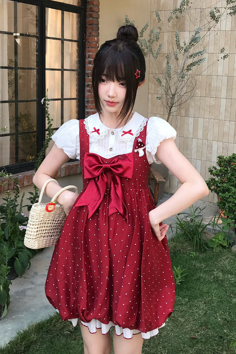 Lolita Jumper Skirt - Little Mushroom, Red, Printed, Sweet Style, Bow Detail - additional product view 8