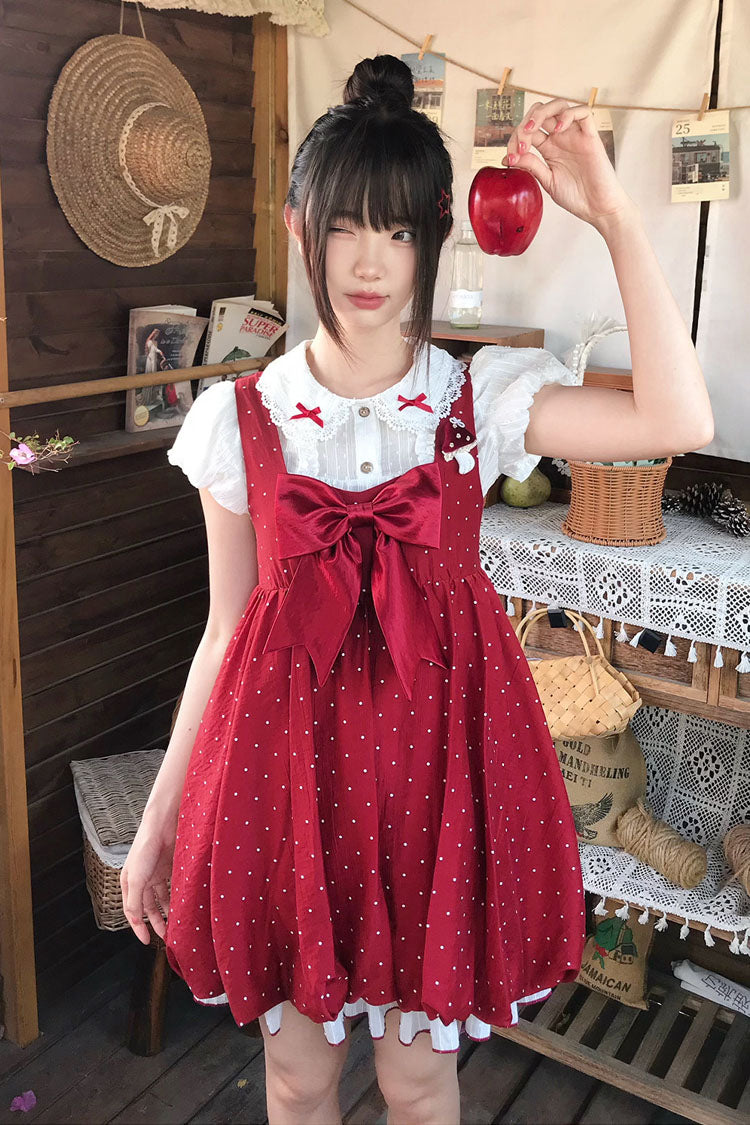 Lolita Jumper Skirt - Little Mushroom, Red, Printed, Sweet Style, Bow Detail - main product image