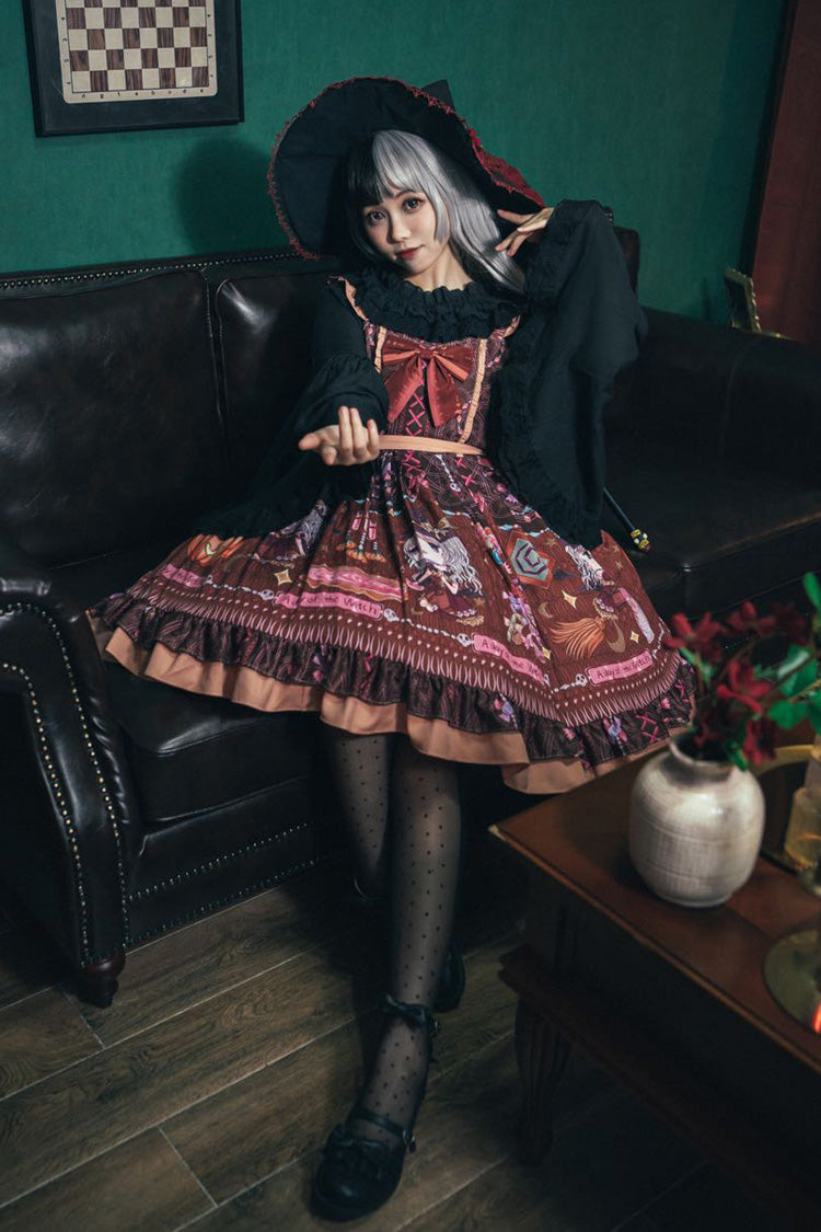 Lolita Jumper Skirt - Little Witch, Brown, Bow Detail, Ruffled, Printed - additional product view 2