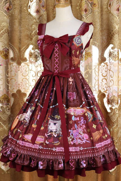 Lolita Jumper Skirt - Little Witch, Red, Sweet Style, Bow Detail, Ruffled - additional product view 2