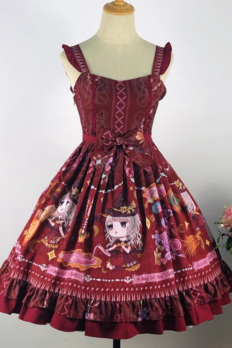 Lolita Jumper Skirt - Little Witch, Red, Sweet Style, Bow Detail, Ruffled - additional product view 3