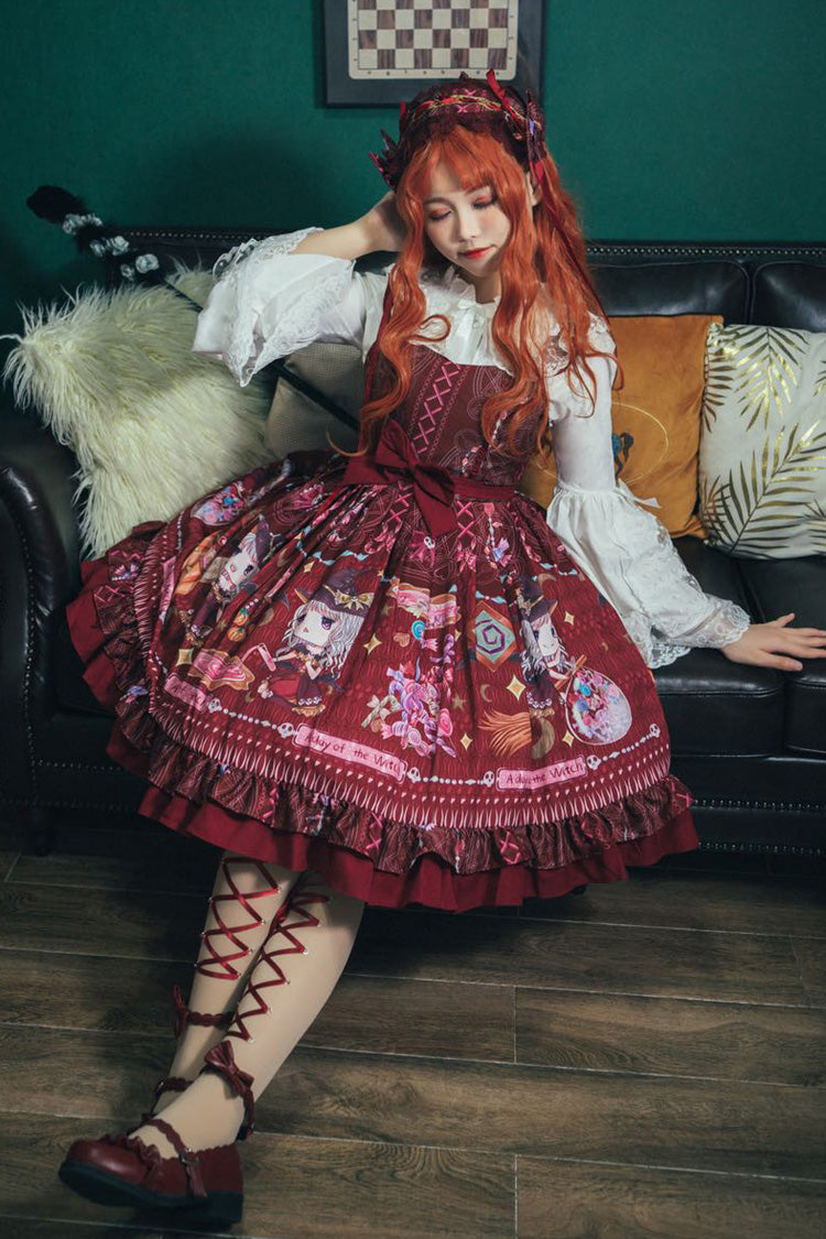 Lolita Jumper Skirt - Little Witch, Red, Sweet Style, Bow Detail, Ruffled - additional product view 5