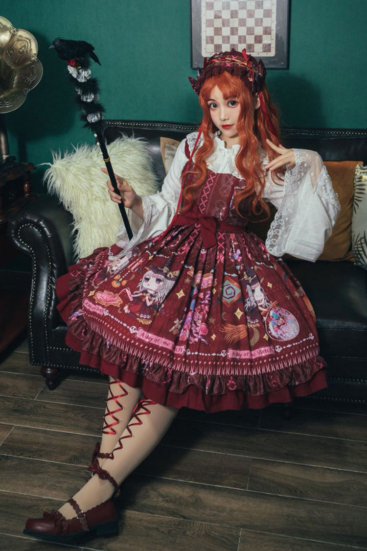 Lolita Jumper Skirt - Little Witch, Red, Sweet Style, Bow Detail, Ruffled - additional product view 6