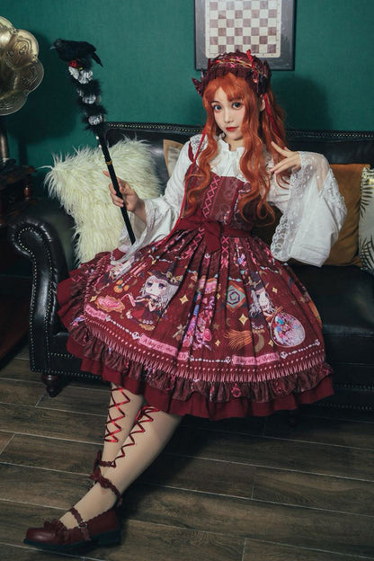 Lolita Jumper Skirt - Little Witch, Red, Sweet Style, Bow Detail, Ruffled - additional product view 6