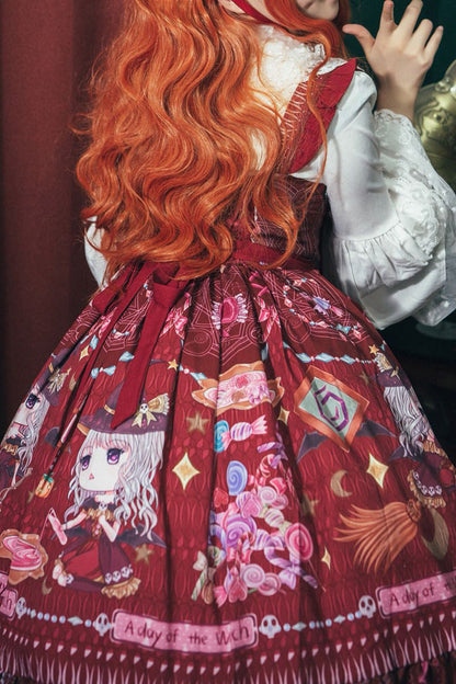 Lolita Jumper Skirt - Little Witch, Red, Sweet Style, Bow Detail, Ruffled - additional product view 7