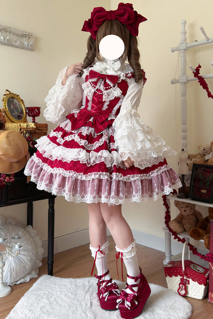 Lolita Jumper Skirt - Love And Heart Flutter, Red, Ruffled, Layered, Sweet Style - additional product view 2