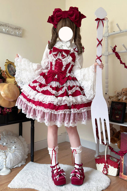 Lolita Jumper Skirt - Love And Heart Flutter, Red, Ruffled, Layered, Sweet Style - additional product view 3