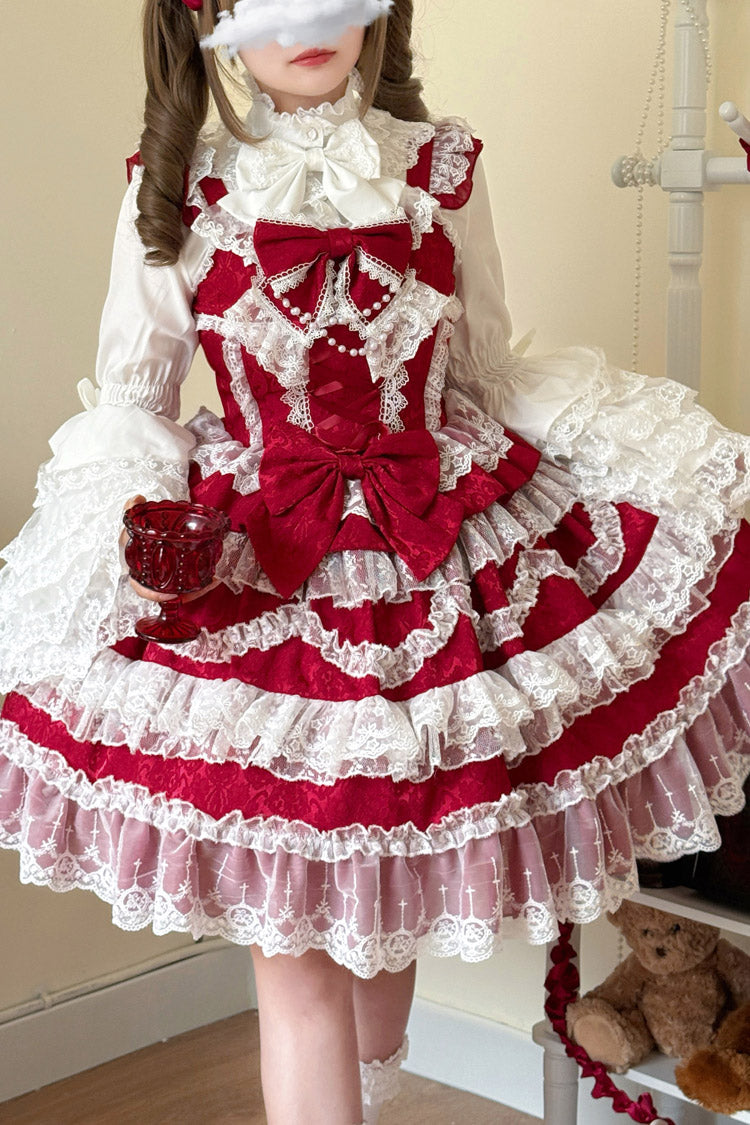 Lolita Jumper Skirt - Love And Heart Flutter, Red, Ruffled, Layered, Sweet Style - additional product view 4